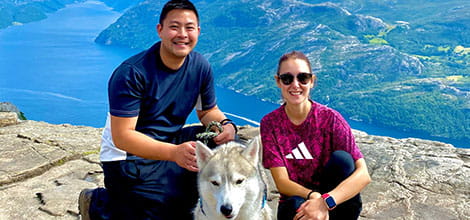 Kai with wife and dog on travels